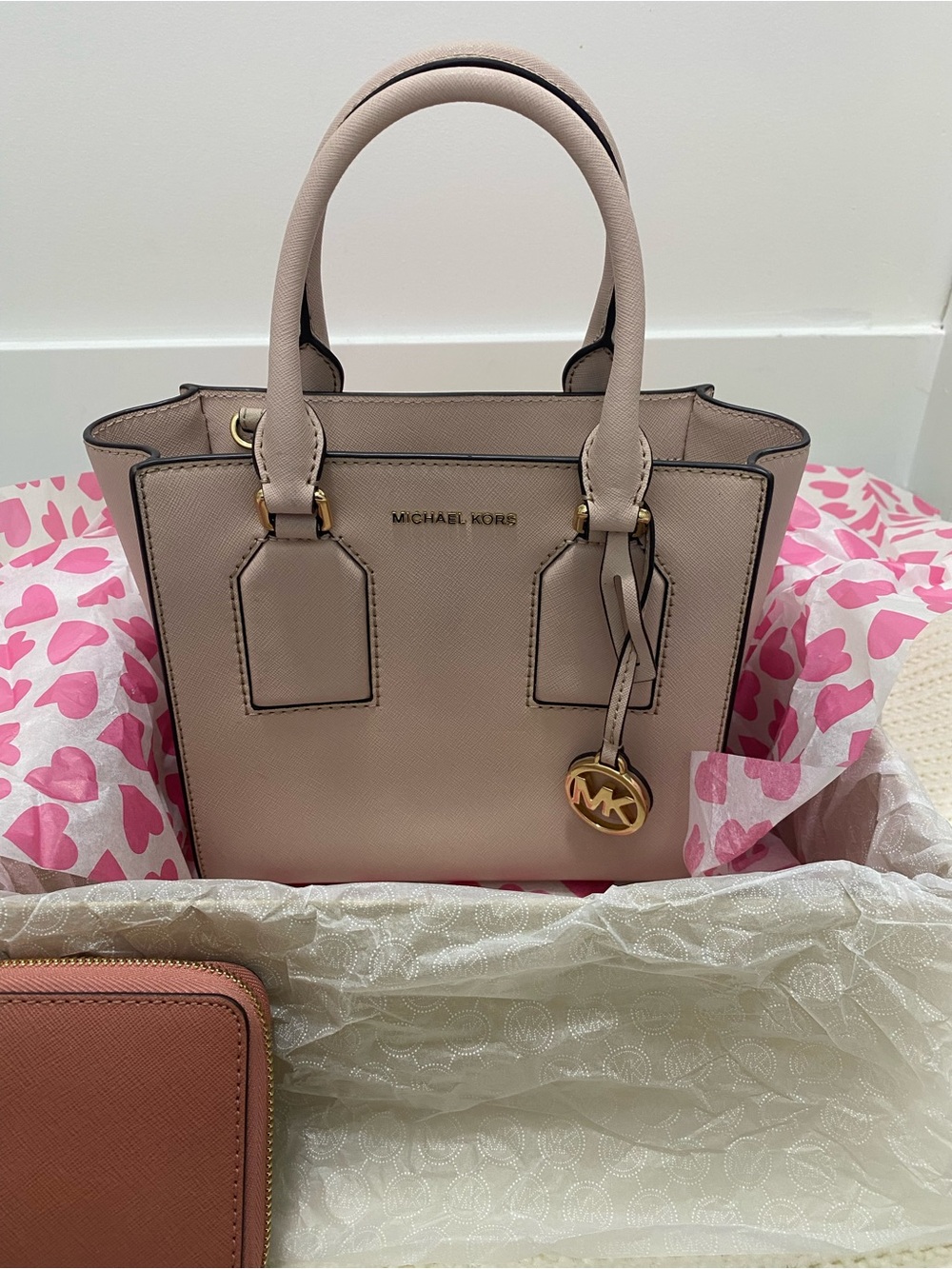 Michael Kors Blush Leather Top-Handle Satchel with Gold Hardware